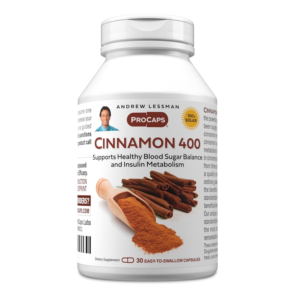 ANDREW LESSMANシナモン 400mg - 30カプセル - 高い効力、標準化されたエキス。 添加物無し。 カプセルを飲みやすい小型