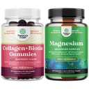 Bundle of Hair Skin and Nails Gummies for Women - Extra Strength Biotin and Collagen Gummies for Women Hair Skin Nails Support and High Absorption Magnesium Complex Supplement for Stomach & Digestion