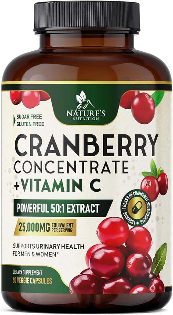 クランベリーの補足の丸薬25,000mg -女性及び人のための高い効力のビタミンCranberry、尿路の健康サポート、砂糖は、グルテンフリー、非GMOのクランベリーの濃縮物のエキス- 60のカプセル放します