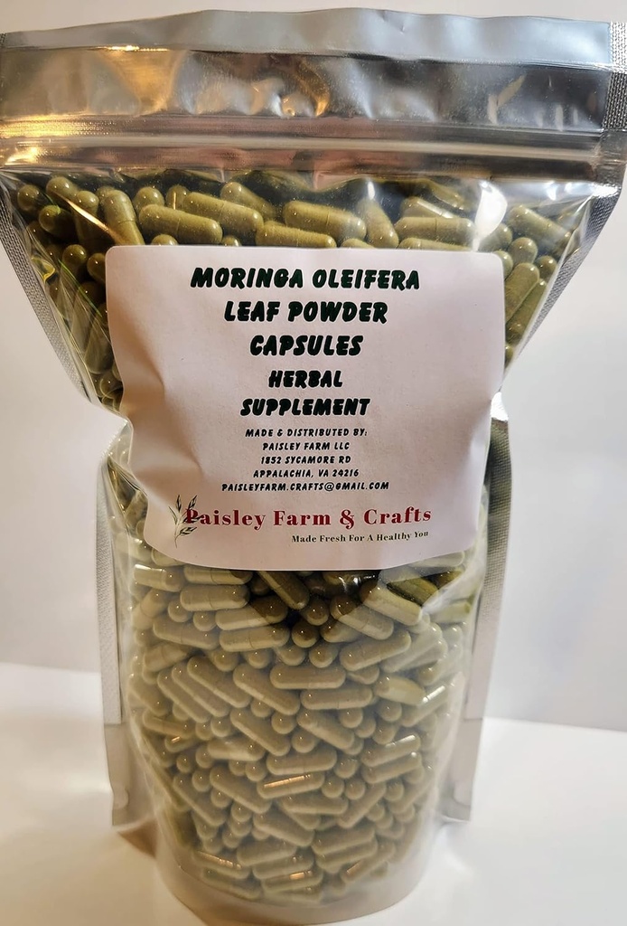 Moringa Oleiferaリーフカプセル非GMO - ハーブサプリメント - 100%純粋な葉パウダー! (1200) - 新鮮なオンデマンド!