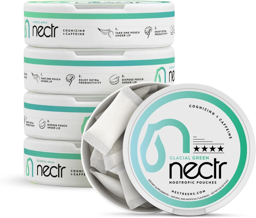 Nectrエネルギー向知性ポーチ - Cognizin®シチコリンとグレーシャルグリーンウインターグリーンカフェインポーチ。 砂糖なしの脳の御馳走。 滑らかで、維持された焦点及びエネルギー補足- 16pcsの5つのパック