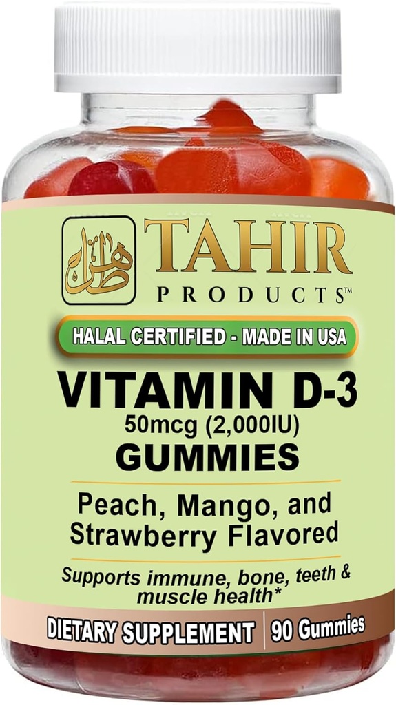 Tahir Halal Vitamin D3 2000 IU グミ - Bone&Imme Healthをサポートし、筋肉機能、グルテンフリー、ゼラチンフリー、90天然果実味のグミ、米国製 - ハラール認証