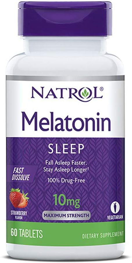 Natrol Melatoninの睡眠の最高の強さはいちごの味10のmg 60のタブレットを溶かします(2のパック)