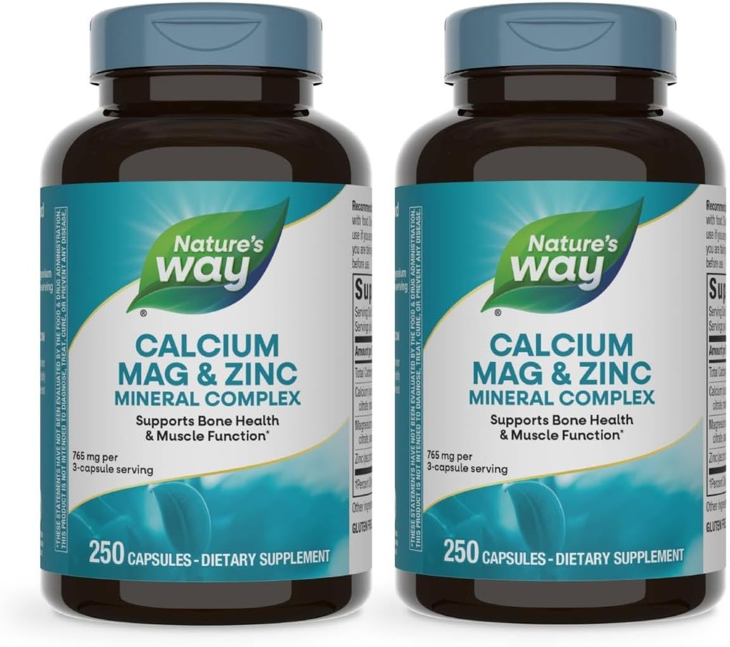 Nature's Way Calciumマグネシウム&亜鉛ミネラルコンプレックス、骨の健康と筋肉機能をサポート*、免疫サポート*、250カプセル(パッケージ5月Vary) - 2パック