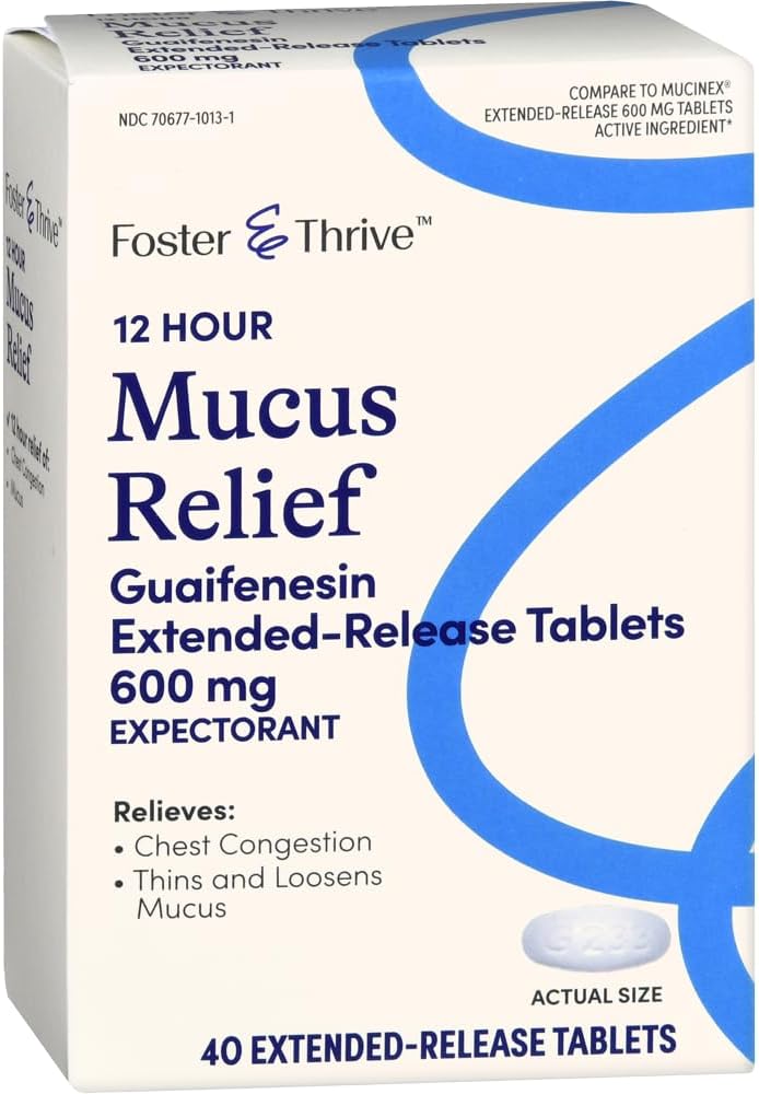 Foster & Thrive ChestのCongestion Mucusの延長解放、600のmg GuaifenesinはExcess Mucus、(Mucinex 12時間の延長解放と比較する)、40のタブレットによって使用されるChestの輻輳を取り除きます