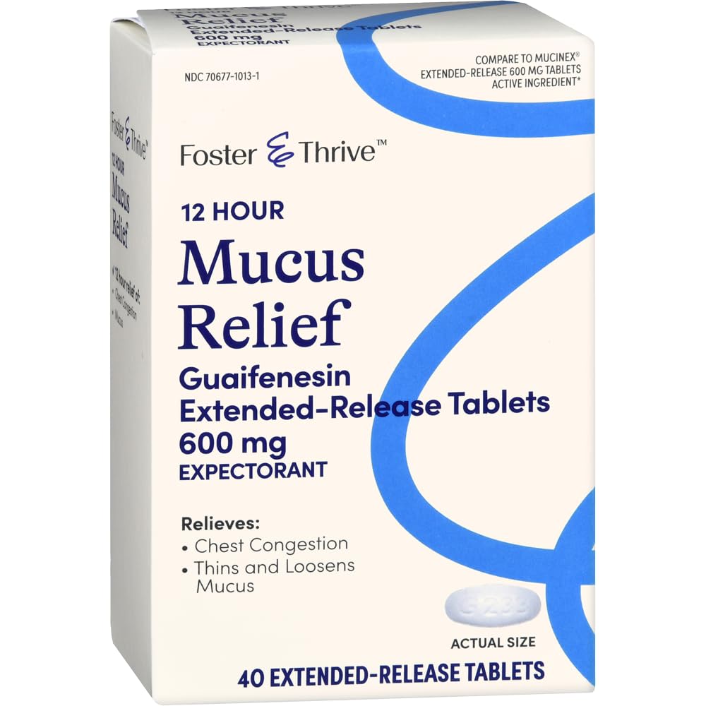 Foster & Thrive ChestのCongestion Mucusの延長解放、600のmg GuaifenesinはExcess Mucus、(Mucinex 12時間の延長解放と比較する)、40のタブレットによって使用されるChestの輻輳を取り除きます