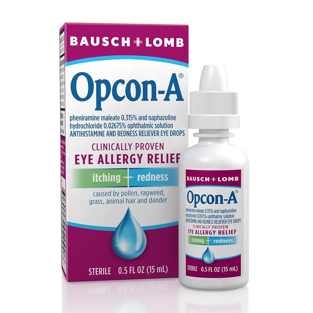 Opcon-Aのアレルギーの目はBausch + Lombによって、イッチおよび赤みおよびかゆみの目のAntihistamineの目の低下、臨床的に証明される処置、0.5 Fl Ozを落とします