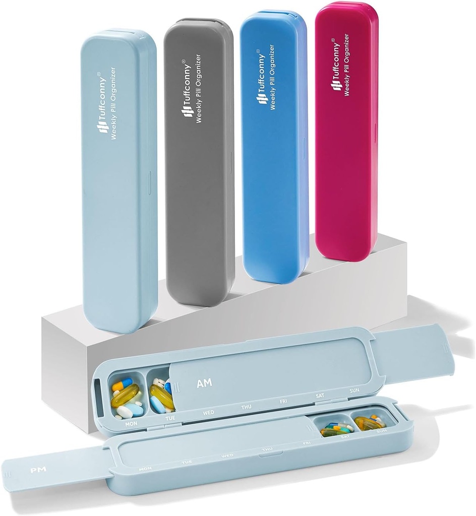 ウィークリーピルオーガナイザー - 旅行薬オーガナイザー、ピルボックスとオーガナイザー2日7日プリティピルケース、ビタミン、医薬品、タブレット用ピルホルダー(パステルブルー)
