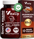 Lions Mane Supplement Capsules - USA Made 10 in 1 Mushroom Supplement - Mushroom Complex with Lions Mane, Cordyceps, Turkey Tail, Reishi, Shiitake for Cognitive & Immune Support - 120 Count