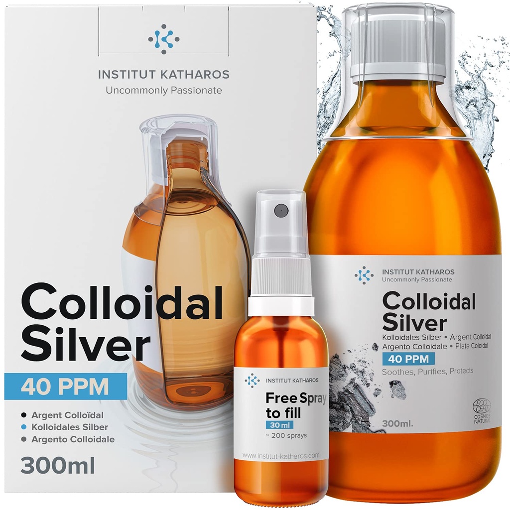 コロイダルシルバー液10 fl oz & スプレー ● バイオアクティブ ハイドロゾール シルバー ウォーター ● ナチュラル 免疫 サポート ナノ ソル サプリメント ソリューション ● イオン ミネラル 40 PPM ● 有機構造プラタ コロイダル