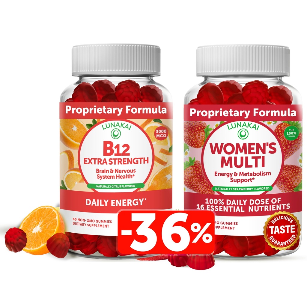 ルナカイビタミンB12と女性のマルチビタミングミーバンドル - エネルギーサポートと骨の健康のための非GMO&ビーガンサプリメント - 16エッセンシャルビタミンとミネラルの100%毎日値 - 30日の供給