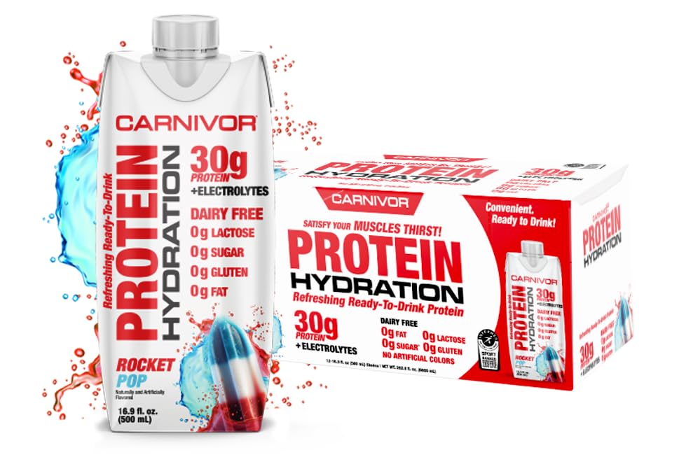 MuscleMedsのCarnivorの蛋白質のHydration RTDの飲み物への準備は、自由に、砂糖、30g隔離蛋白質、ハラールによって証明される、ロケット ポップ、16.9 Fl Oz (パッケージ12)を詰めます
