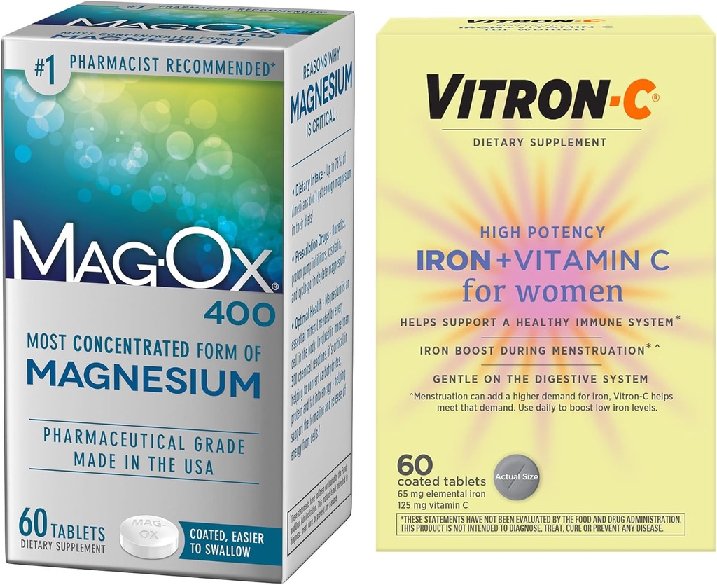 Vitron-Cの高い効力の鉄の補足、免疫力サポート60ctおよびMag-Ox 400のマグネシウムのミネラル補足60ct