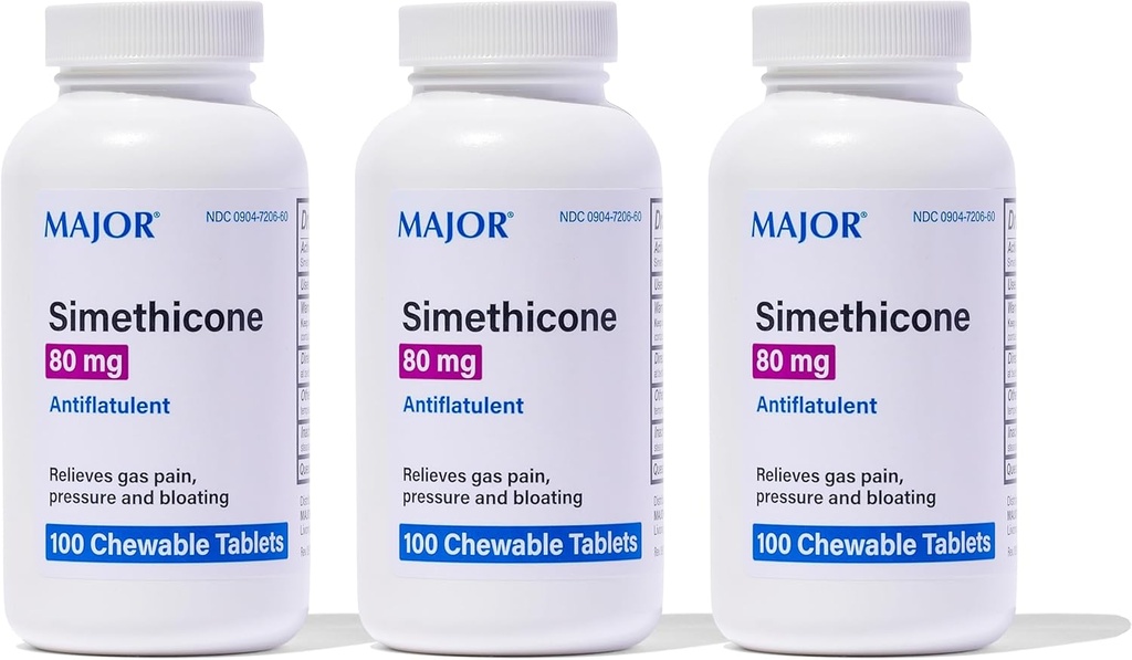 MAJOR Simethiconeのガスの救助80のmg -反鼓動、浮気およびガスの圧力援助- 100のChewableタブレット(3パック)