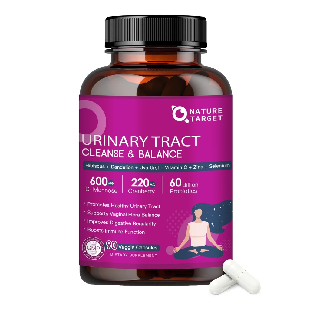 NATURE TARGET Probiotics for Women Urinary Tract Health with D Mannose & Cranberry - 60 Billion CFUs 消化の健康、UTI & PH Prebiotics バランス - 90 カプセル