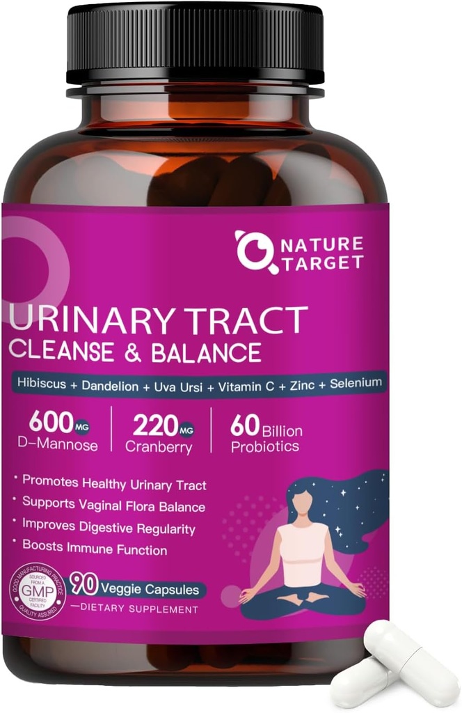 NATURE TARGET Probiotics for Women Urinary Tract Health with D Mannose & Cranberry - 60 Billion CFUs Vaginal Probiotics for Digestive Health, UTI & PH Balance with Prebiotics - 90 Capsules