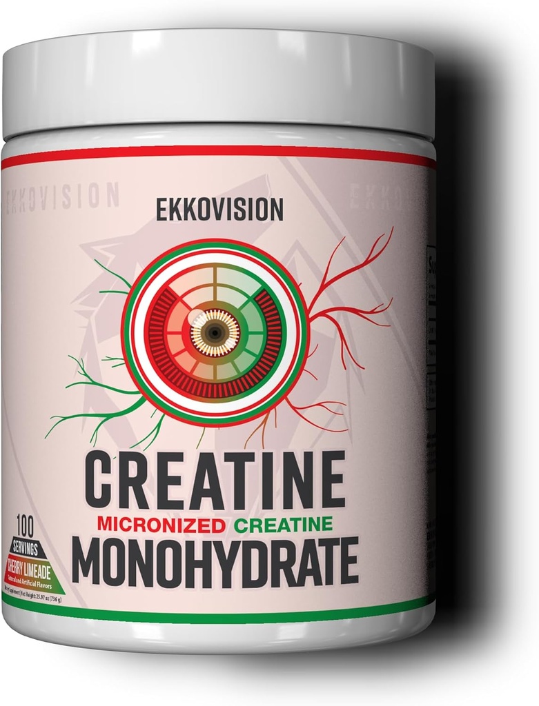 Ekkovision Creatine Monohydrate Powder, Micronized, Cherry Limeade, Pre Workout & Post Workout Supplement for Men & Women, Energy Support, Easy to Mix in Shakes, Smoothies & Beverages, 100 Servings
