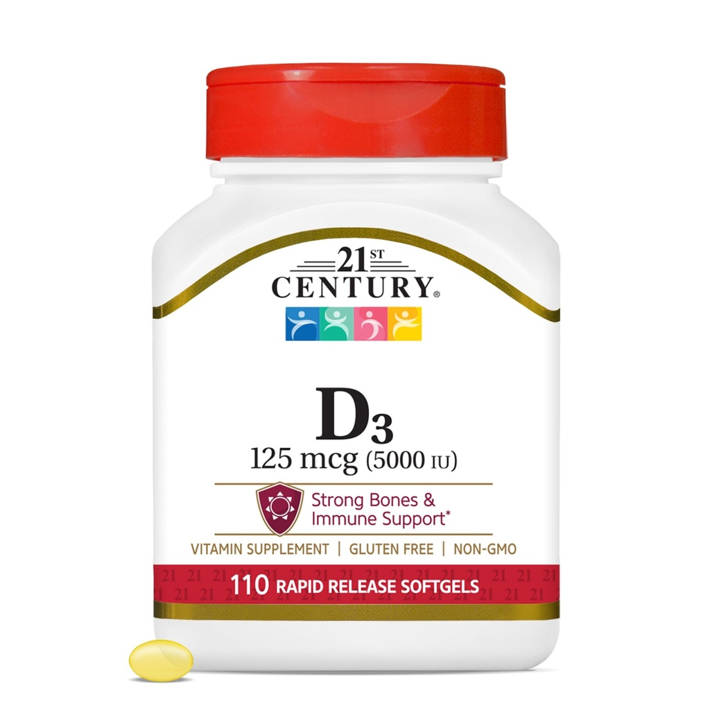 21st 世紀のヘルスケア ビタミン D3 125 mcg (5,000 IU) 急速な解放 Softgels、110 の計算