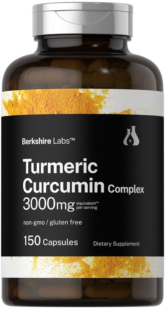 ホルバハチ ターメリック クルクミン 3000mg | 150 カプセル | 黒胡椒エキス配合のターメリックサプリメント | ノンGMO、グルテンフリーハーブコンプレックス | ベルクシャーラボス
