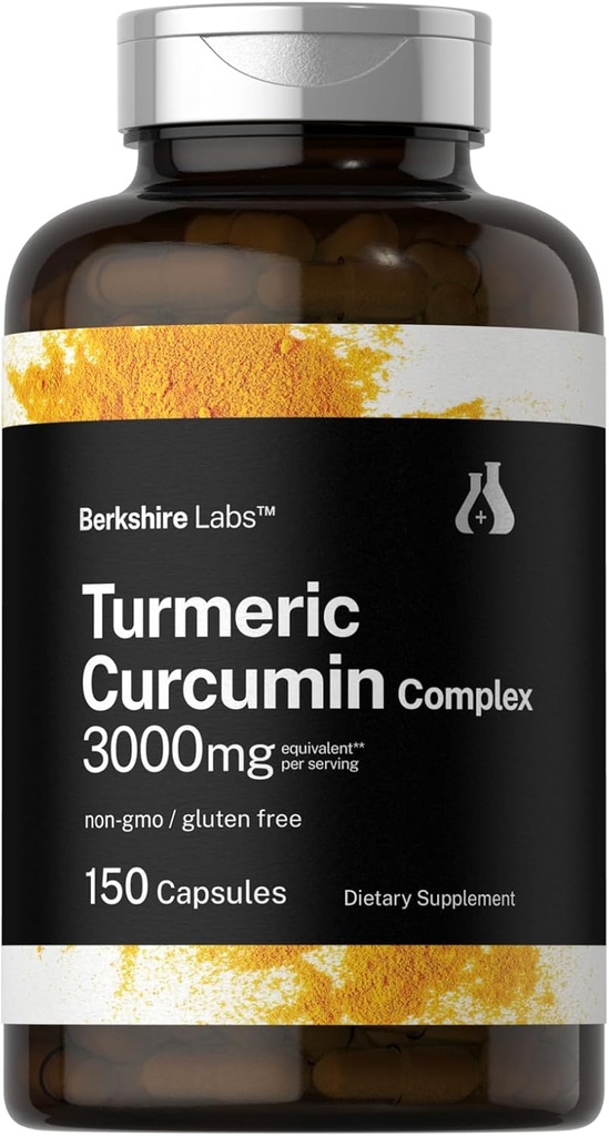 Horbäach Turmeric Curcumin 3000mg | 150 Capsules | Turmeric Supplement with Black Pepper Extract | Non-GMO, Gluten Free Herbal Complex | by Berkshire Labs