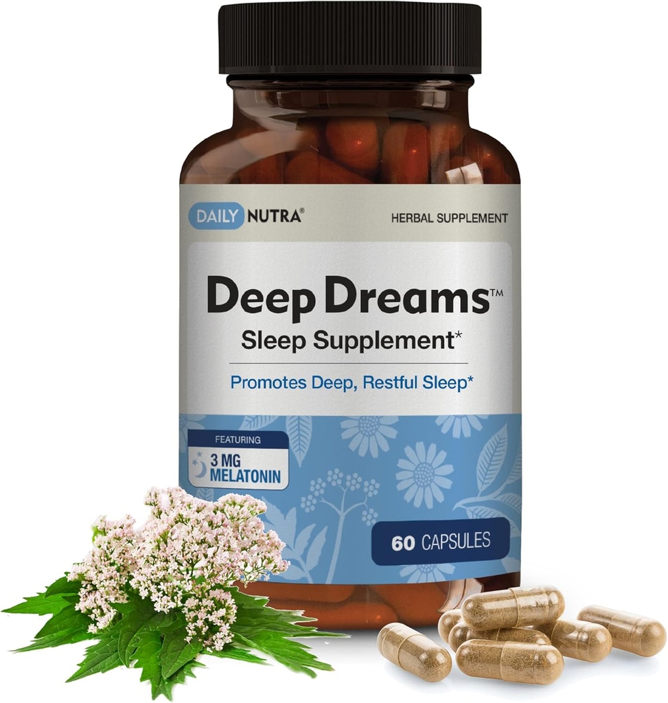 深い夢 - 自然な草の睡眠の補足はMelatonin、L-Tryptophan、Valerian、GABA、Chamomileおよびパッションフラワー(60のカプセル)と形成する深く、残りの睡眠を促進します