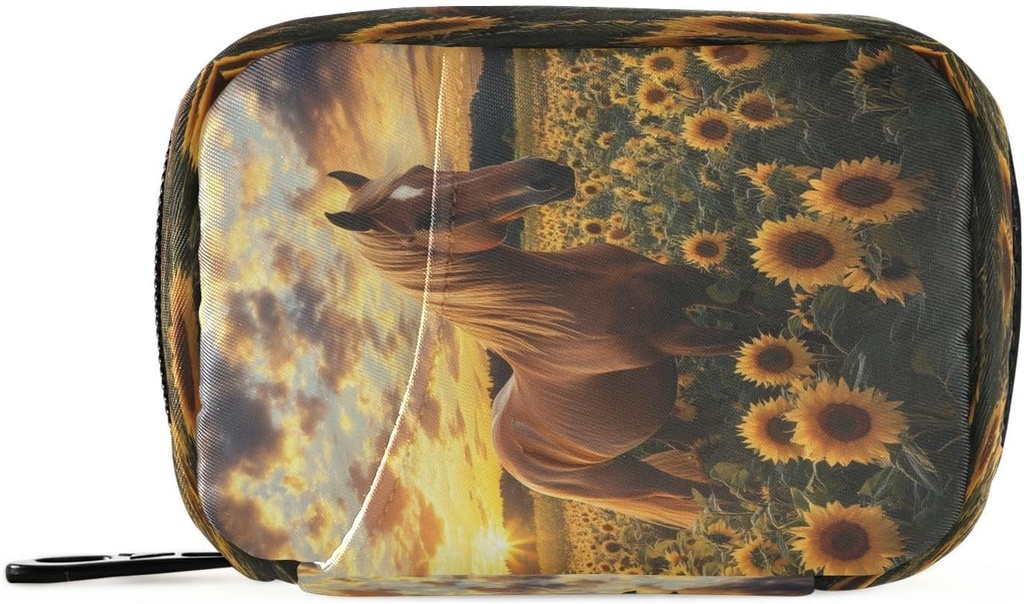 Horse Sunflowers Travel Pill Organizer Bag, Weekly Daily Pill Case Bag Portable Pill Box for Vitamin Supplement Medicine