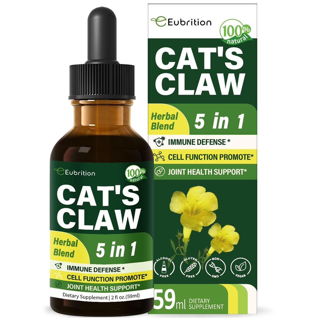 猫の爪ハーブ(Uña de Gato)免疫サポート液体ドロップ、Echinacea&Elderberry抽出物と5-in-1ハーブサプリメント、免疫ブースト、ジョイント&骨の健康のためのアルコールフリーチンチ。 2 オンス