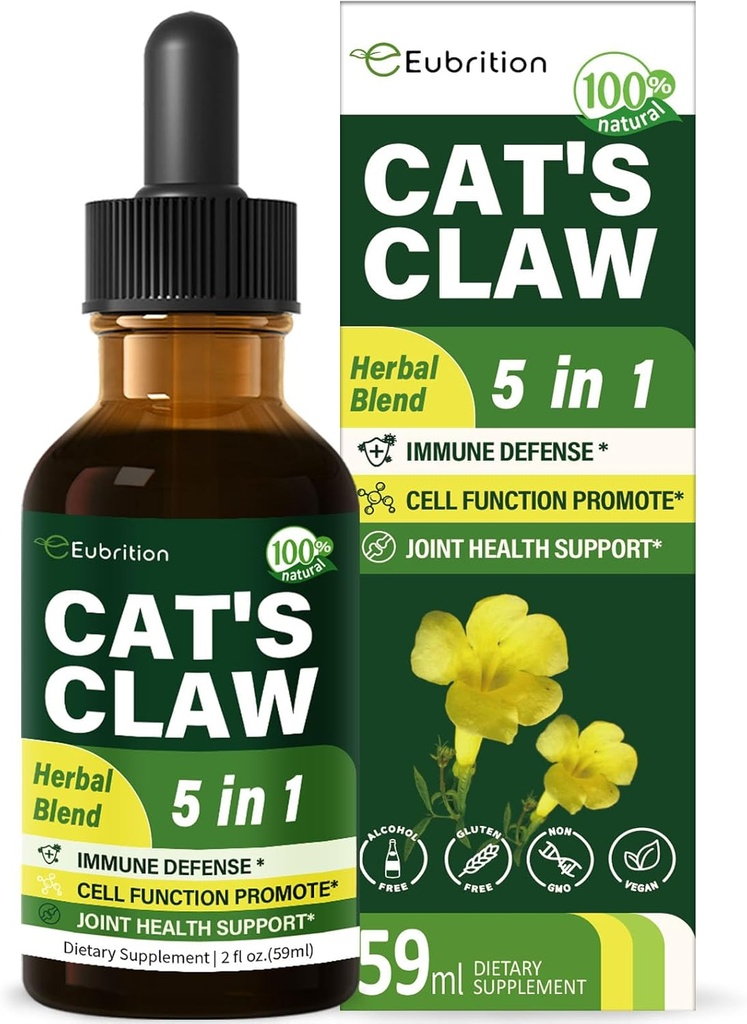 Cat's Claw herb (Uña de Gato) Immune Support Liquid Drops, 5-in-1 Herbal Supplement with Echinacea & Elderberry Extract, Alcohol Free Tincture for Immunity Boost, Joint & Bone Health. 2 oz