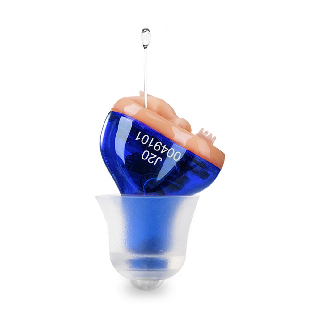 高齢者の大人のためのJ20補聴器ノイズキャンセリング - 高齢者支援リスニング、聴覚アンプ、ミニサウンドアンプ、耳のサウンドエンハンサー、ノイズリダクション、強化スピーチ、フィードバックキャンセル(ブルー、左)