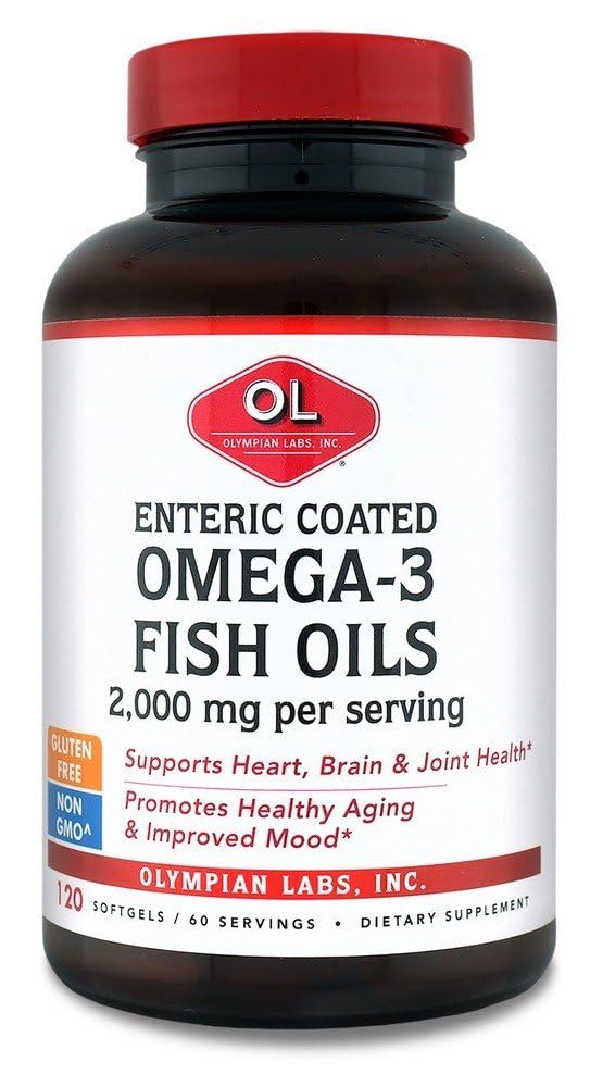 Olympian の実験室の Enteric は Omega 3 の魚油、サービングごとの 2000 の mg/60 のサービング、120 の Softgels に塗りました