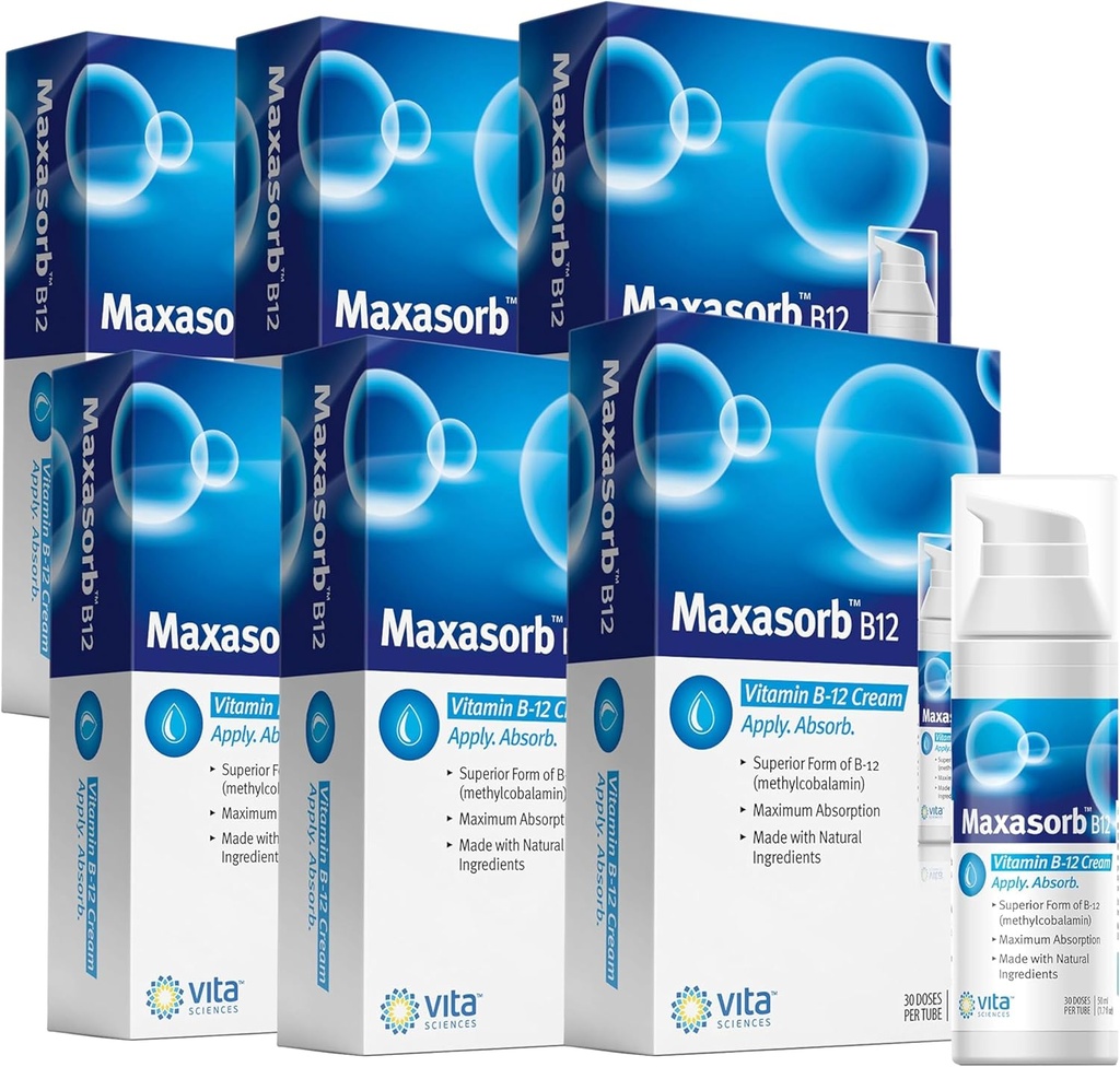 ビタ科学Maxasorb B12ビタミンB-12クリーム1000 mcg:エネルギー、健康および輝く皮のための強力な Topical Methylcobalamin - 6のパック