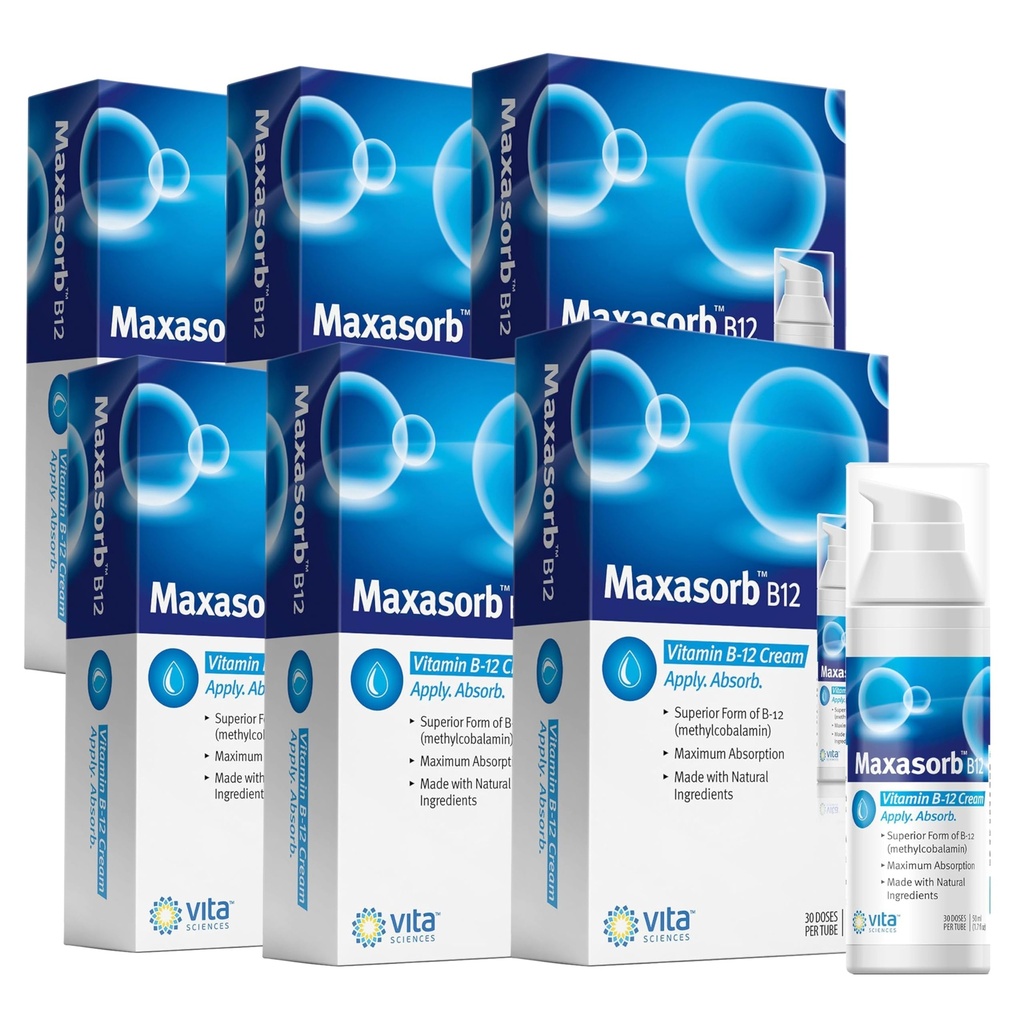 ビタ科学Maxasorb B12ビタミンB-12クリーム1000 mcg:エネルギー、健康および輝く皮のための強力な Topical Methylcobalamin - 6のパック