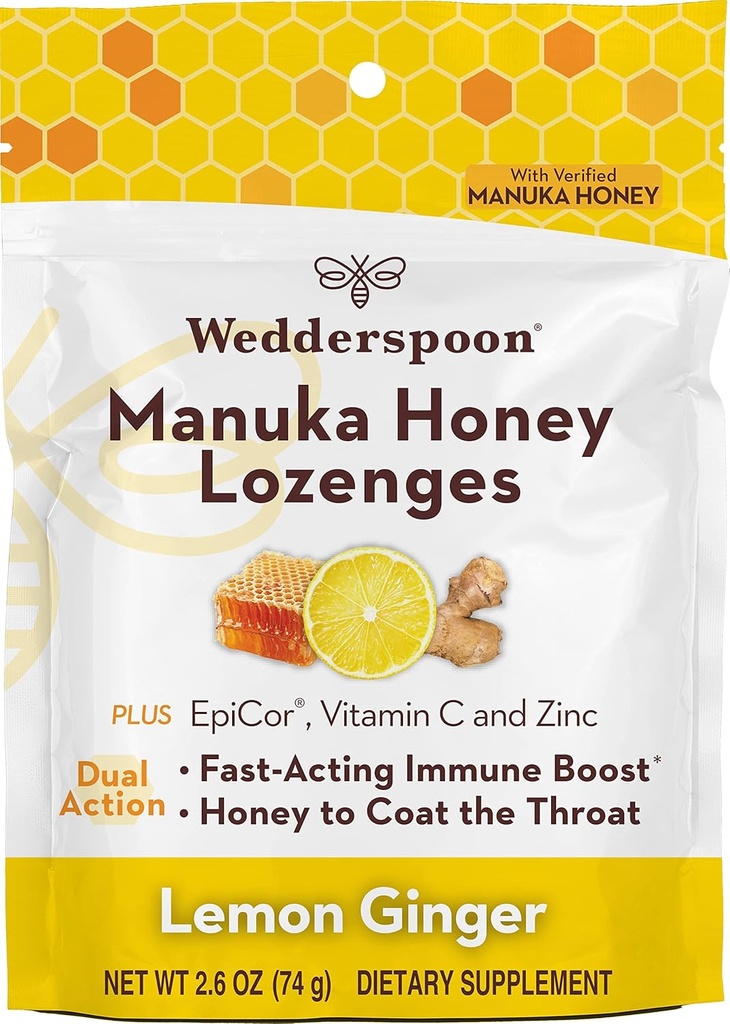 Wedderspoon Manuka 蜂蜜 免疫 ロゼンジ、レモン ジンジャー、2.6 Oz (パッケージ 1)、本物ニュージーランド 蜂蜜、 2 時間以内のブースト 免疫