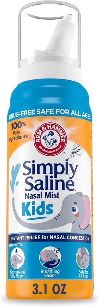 ARM&HAMMER 単にサリンキッズ鼻ミスト、穏やかな鼻の混雑緩和のためのサリンスプレー、3.1 Oz