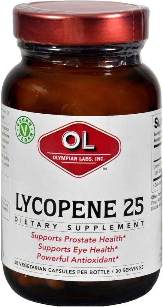 Olympian Labs Lycopene 25mg、強力な抗酸化剤は目、前立腺と心の健康、グルテンフリー、非GMO、60ビーガンカプセルをサポート