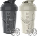VELOMIX -2 パック - 20 oz プロテインミキサー用プロテインシェーカーボトル - 2x ワイヤーウィスク | リーク プロテインシェークとプレワークアウトのためのプルーフシェーカーカップ | タンパク質シェーカーボトルパック(グレー/ホワイト)