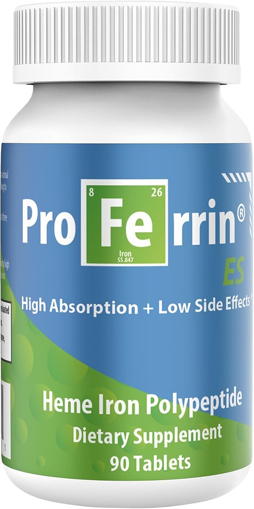 Proferrin ES- 10.5mg of high Absorbing Heme Iron Polypeptide. Made in The USA. 90 Tablets. Easy on The Gut. Not affected by Coffee, Calcium, or PPI's.