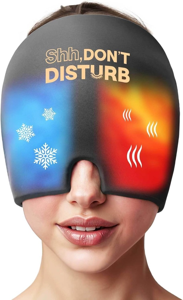 Migraineの救助の冷たい帽子–頭痛、パフィーの目、Sinusの圧力、掛かることのための再使用可能なゲルのアイス パックの頭部の覆い–女性及び人のための360°圧縮の片頭痛の帽子–張力及び圧力救助のための冷却の帽子