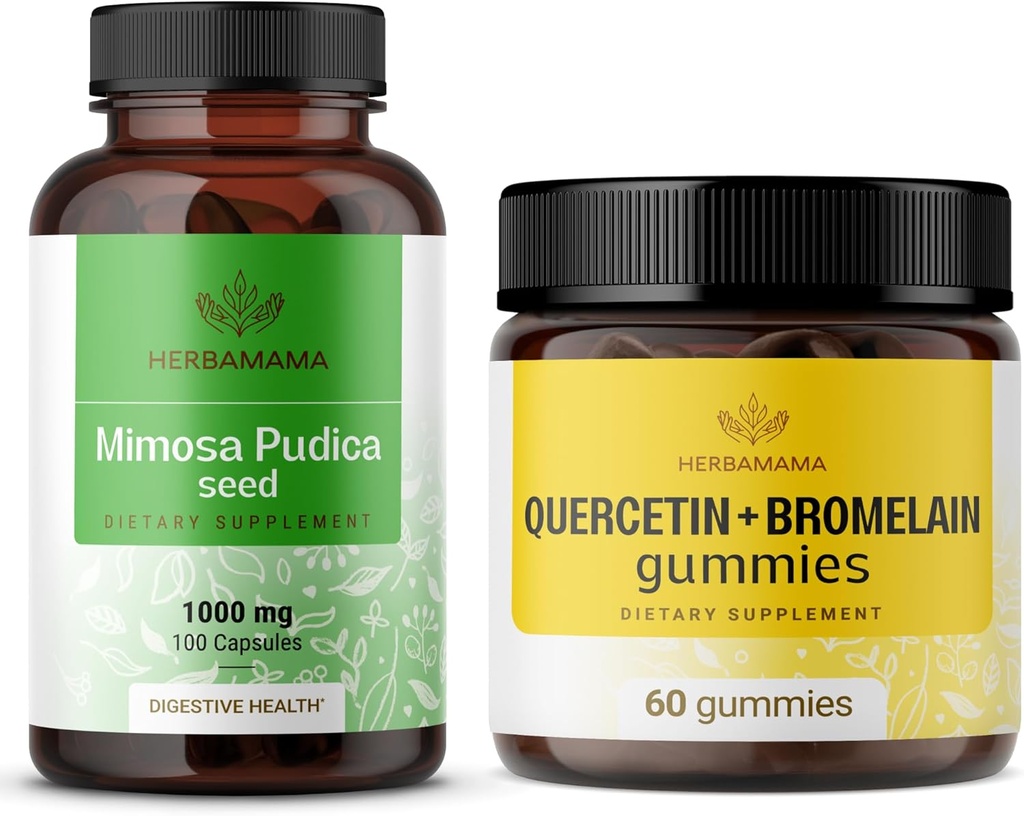 HERBAMAMA Mimosa PudicaとQuercetinキット - 1000 mg Mimosa Pudicaカプセルのバンドル& 800 mg QuercetinとBromelain Gummies - ビーガン、非GMO、砂糖&アルコールフリー - 2パック