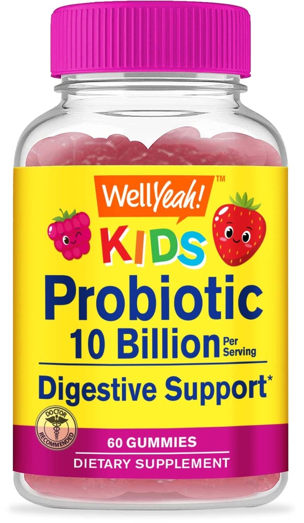 WellYeah Probiotics for Kids Gummies -10 Billion CFU - Gut Health, Immune Health and Digestive Support - ベリー・フレーバー・Chewable Supplement - ビーガン、非GMO、グルテンフリーキッズプロバイオティック-60グミー