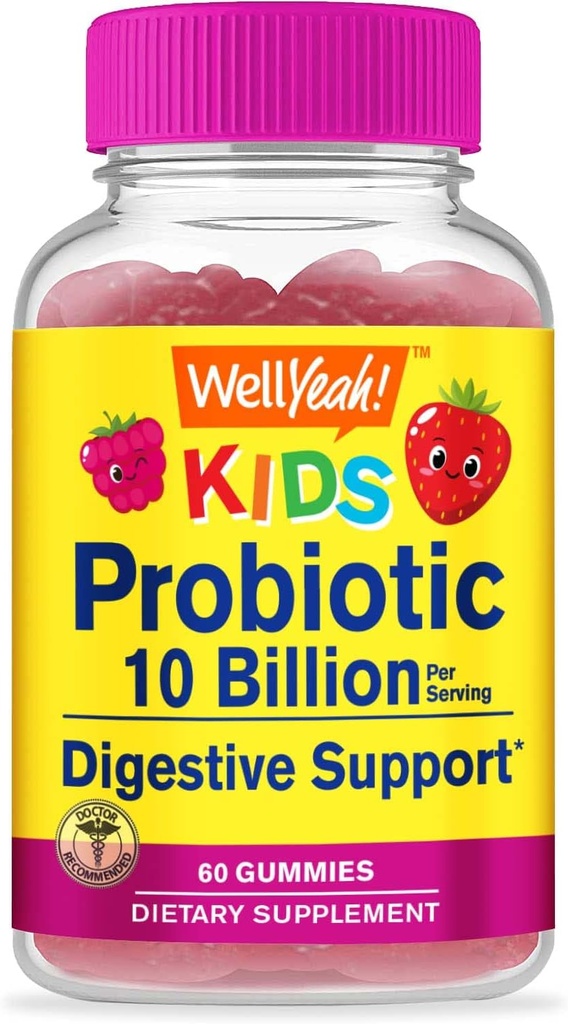WellYeah Probiotics for Kids Gummies -10 Billion CFU - Gut Health, Immune Health and Digestive Support - ベリー・フレーバー・Chewable Supplement - ビーガン、非GMO、グルテンフリーキッズプロバイオティック-60グミー