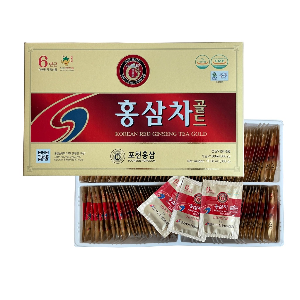 Pocheon 300g (10.6oz)、韓国6年のPanaxの赤いGinsengの根のエキスの茶金、100のティー・バッグ、15%のGinsengのエキス、自然な免疫サポート