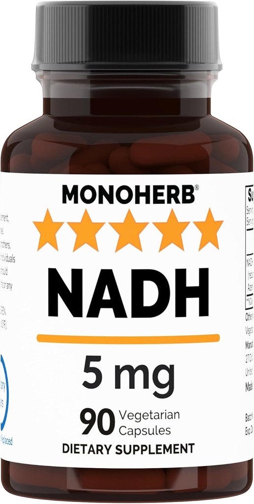 MONOHERB NADH 5 mg 90 Vegetarian Capsules - Reduced Nicotinamide Adenine Dinucleotide Supplement