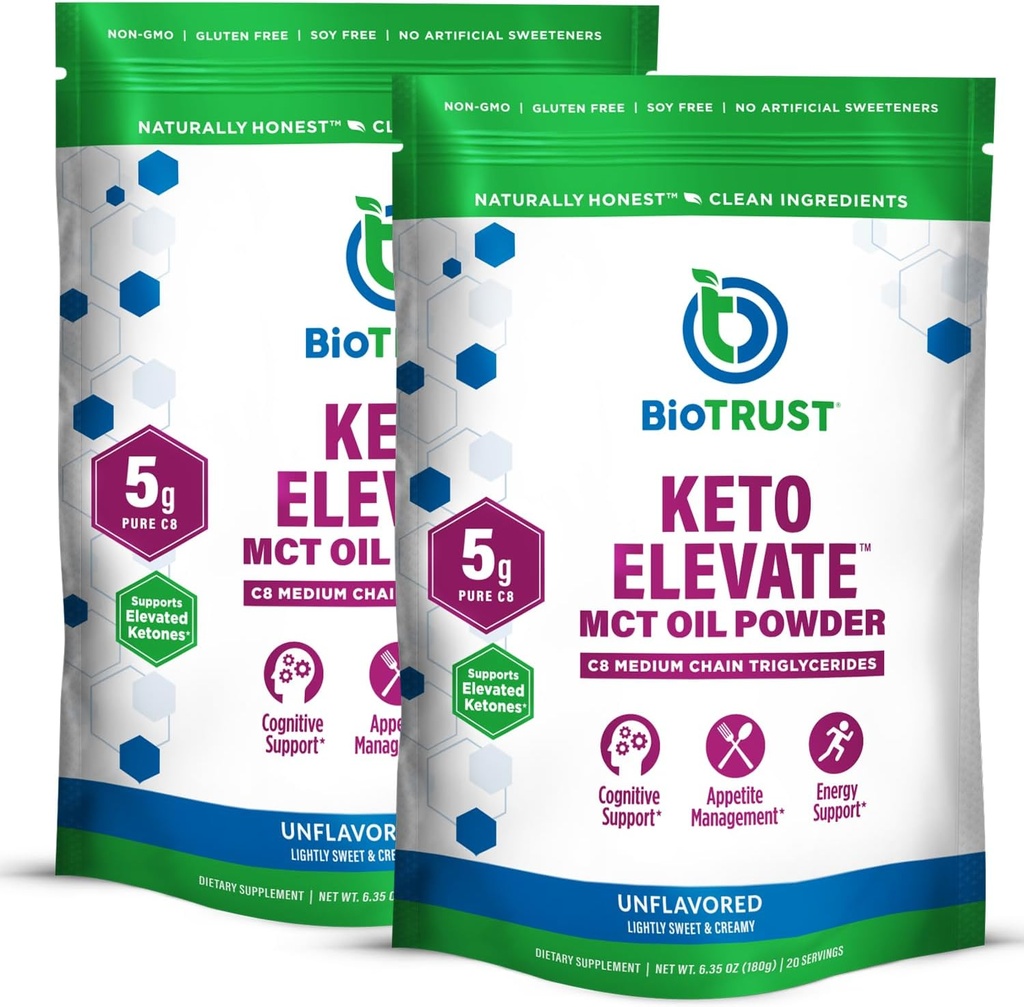 BioTrust Keto Elevate - C8 MCTオイルパウダー - Ketogenic MCTコーヒークリーマー、Ketoコーヒークリーマー - クリーンエネルギー、メンタルフォーカス&クラリティ - 100%のカプリル酸MCTパウダー、非GMO(不燃、40のサービング)