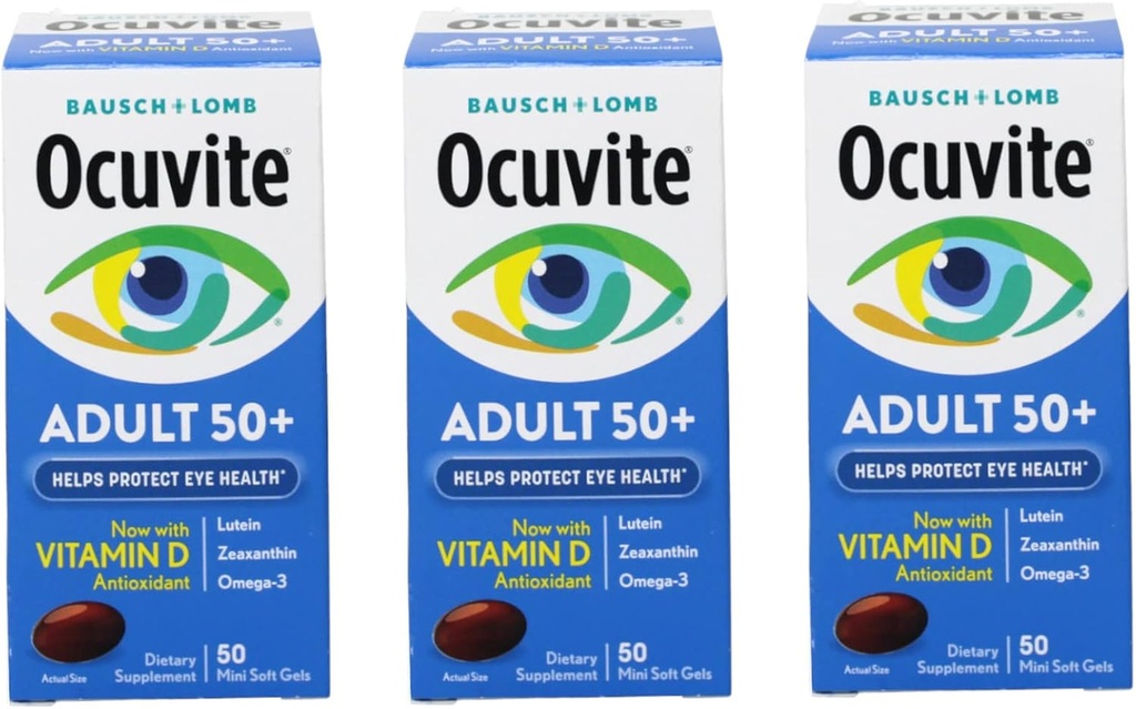 Ocuvite (パッキング3) 目のビタミンの大人の50+の方式、150の柔らかいゲルの合計