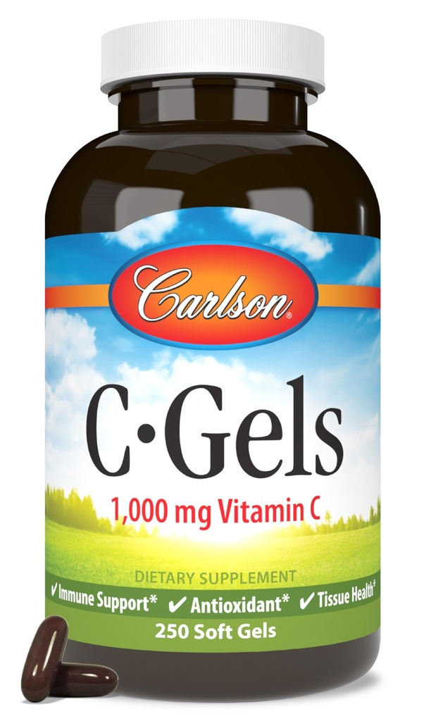 Carlson - C-Gels、1000mg、ビタミンC Softgels、免疫サポート&ハートヘルス、ビタミンC Softgels、抗酸化剤、ビタミンCサプリメント、250 Softgels