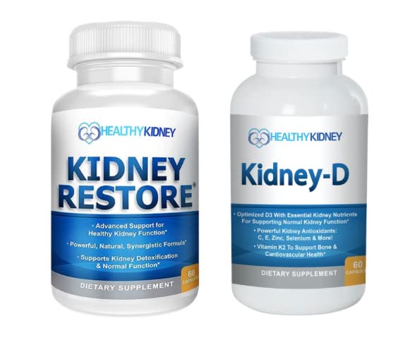 Kidney Restore & Kidney-D 2-Pack カプセル キドニーサポート 最適化されたビタミンD抗酸化剤、腎臓プロバイオティクス、キドニークレンジングのための炭酸ナトリウム