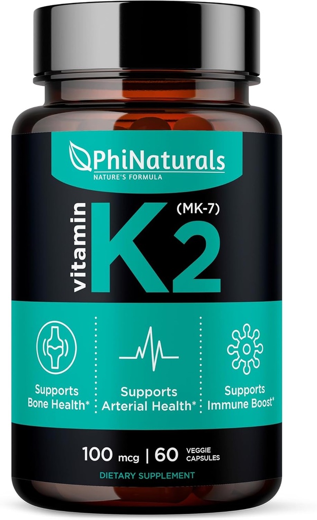 PhiNaturalsビタミンK2 Mk7 100 mcgビーガン60カプセル骨の健康ハート心循環動脈 - VIT k-2 MK-7 Nattoの100mcgサプリメント