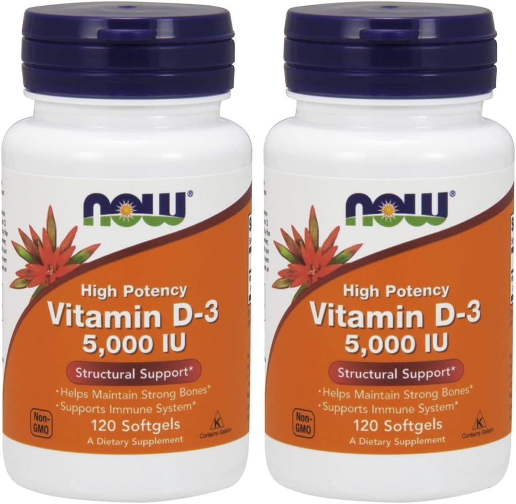 NOWのビタミンD-3 5,000 IU、120のSoftgels (2のパック)