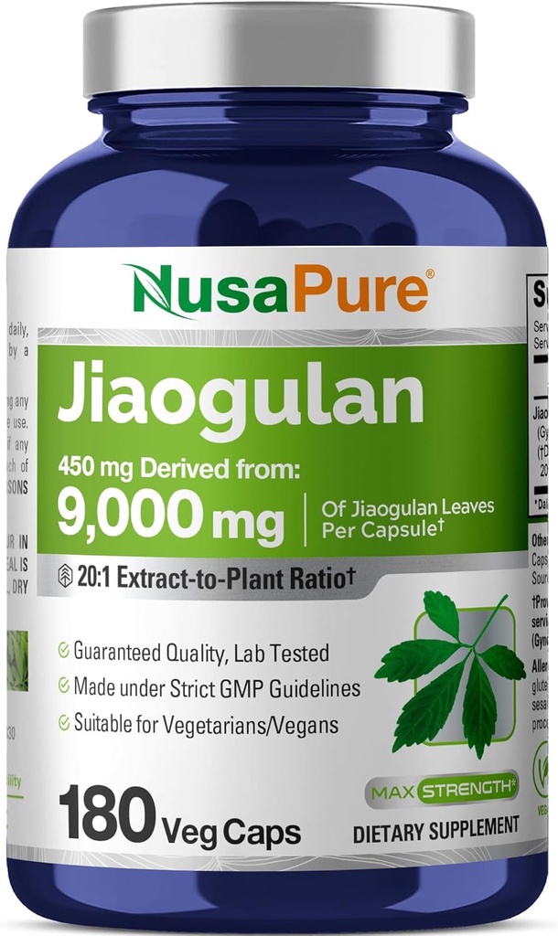 NusaPure Jiaogulan 20:1 抽出物, 450 mg 9,000mg 180 Veggieカプセルに等価 (ベジタリアン, 非GMO, ビーガン) Gynostemma Pentaphyllum